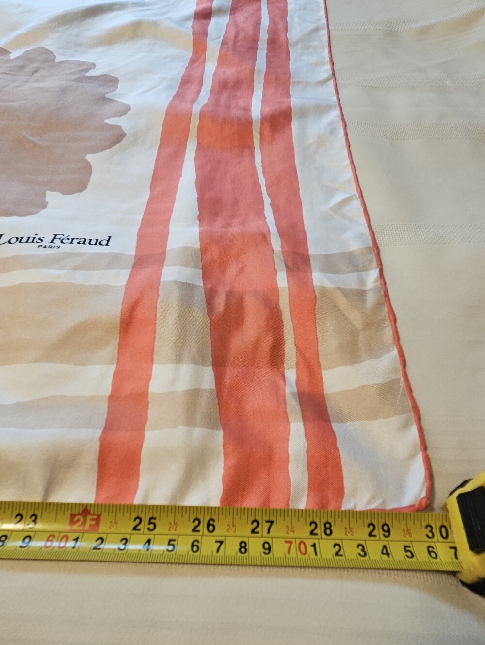 Louis Féraud Floral Silk Scarf in Cream and Brown Tones-Made in France - Picture 11 of 11